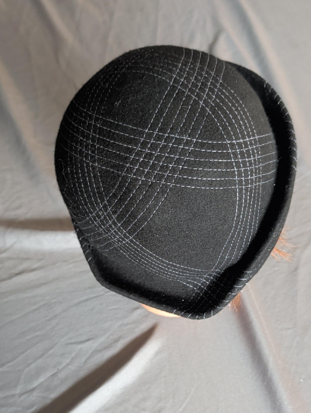 Black Wool Bowler Hat with Contrasting Stitch Detail - Picture 3 of 6